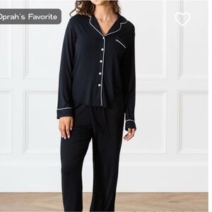 Cozy Earth Bamboo Black Pajama Set with White Piping. Size Med